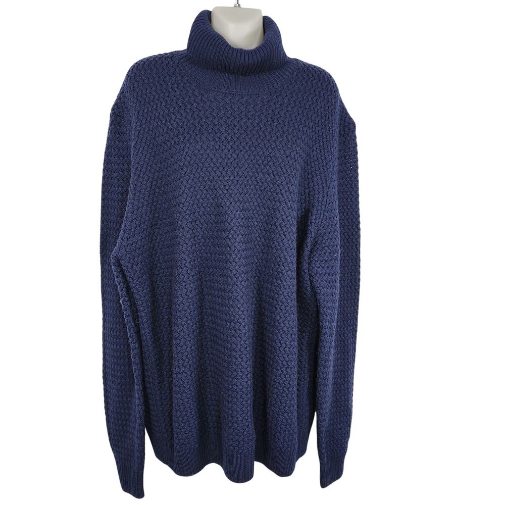 Jack Victor Mens Turtleneck Sweater 100% Virgin Wool Size 2XL Navy Blue Textured